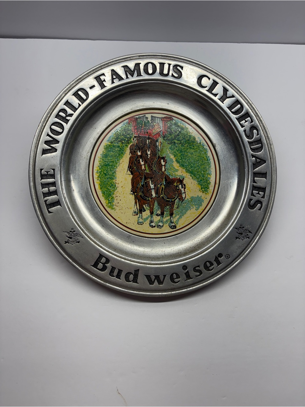 Vintage Budweiser Clydesdales 11” Metal Breweriana Advertising Plate